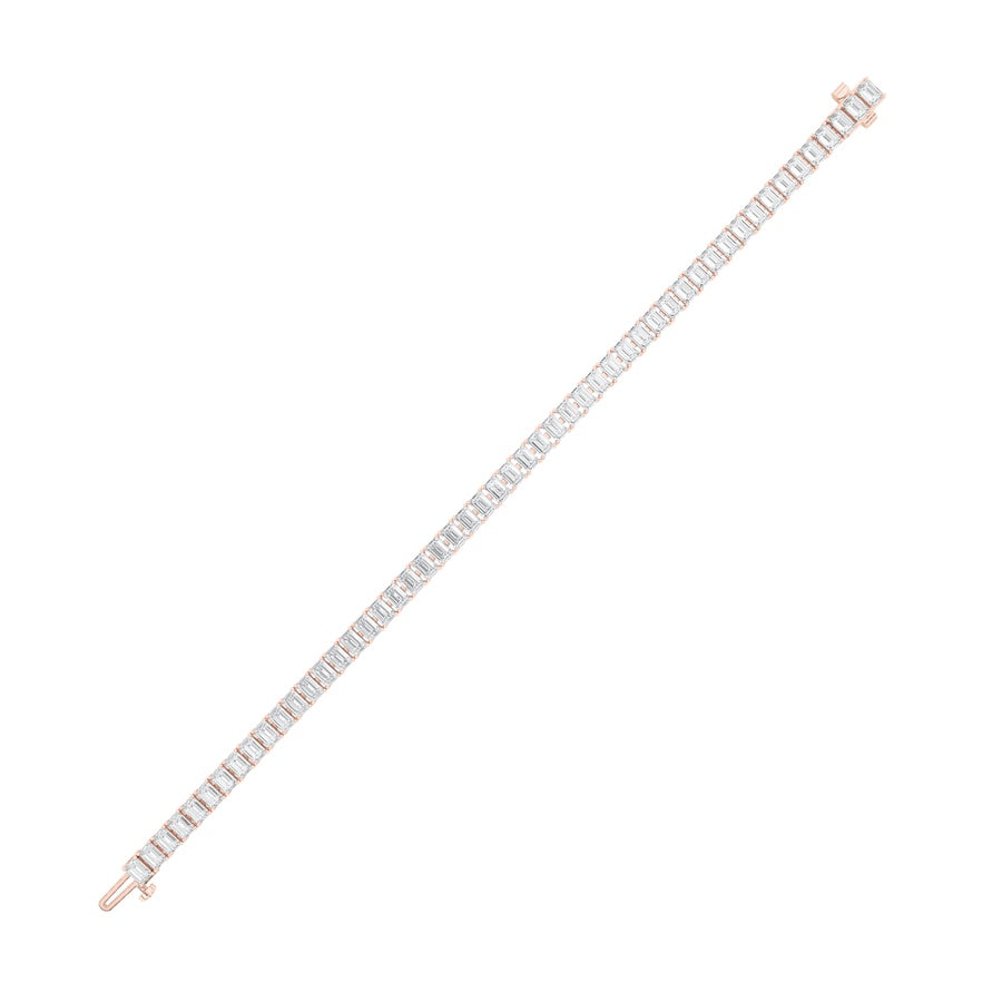 15CTW Emerald Shaped Lab Grown Diamond (F/VS) East West Line Bracelet in 14K Gold