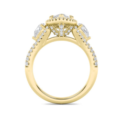 3CTW Marquise Shaped Lab Grown Diamond (F/VS) Three Stone Bold Accented Engagement Ring in 14K Gold