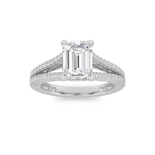 2CTW Emerald Shaped Lab Grown Diamond (G/VS) Split Shank Accented Engagement Ring in 14K Gold